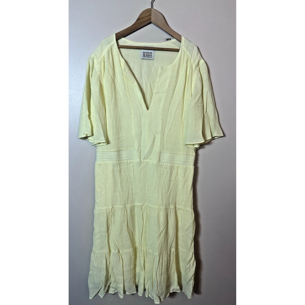 Scotch & Soda Dress Large Yellow Midi Cottagecore Flutter Tiered Boho Coastal L
